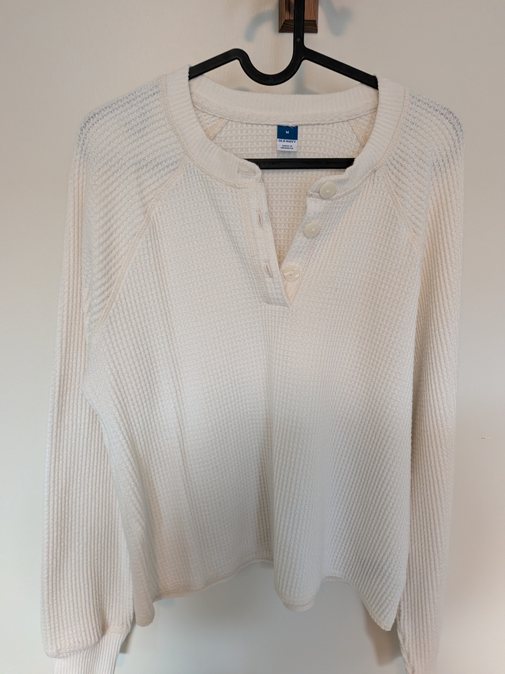 Old Navy Cream Waffle-Knit Henley Sweatshirt